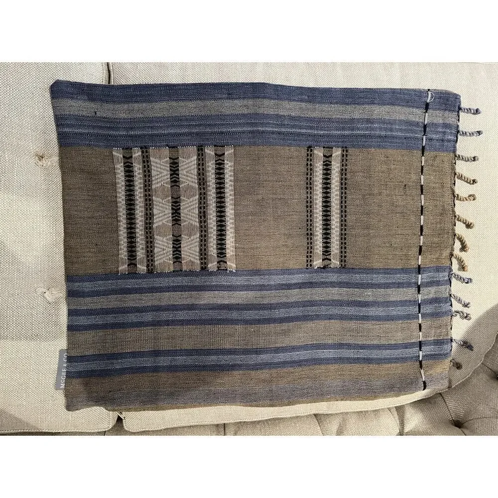 New McGee & Co Linen Blend Accent‎ Pillow Cover Beige Blue Tan Textured